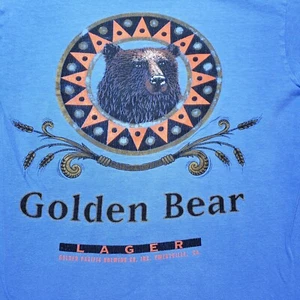 Vintage Beer Shirt Mens Medium Blue Short Sleeve Golden Bear Lager - Picture 1 of 10