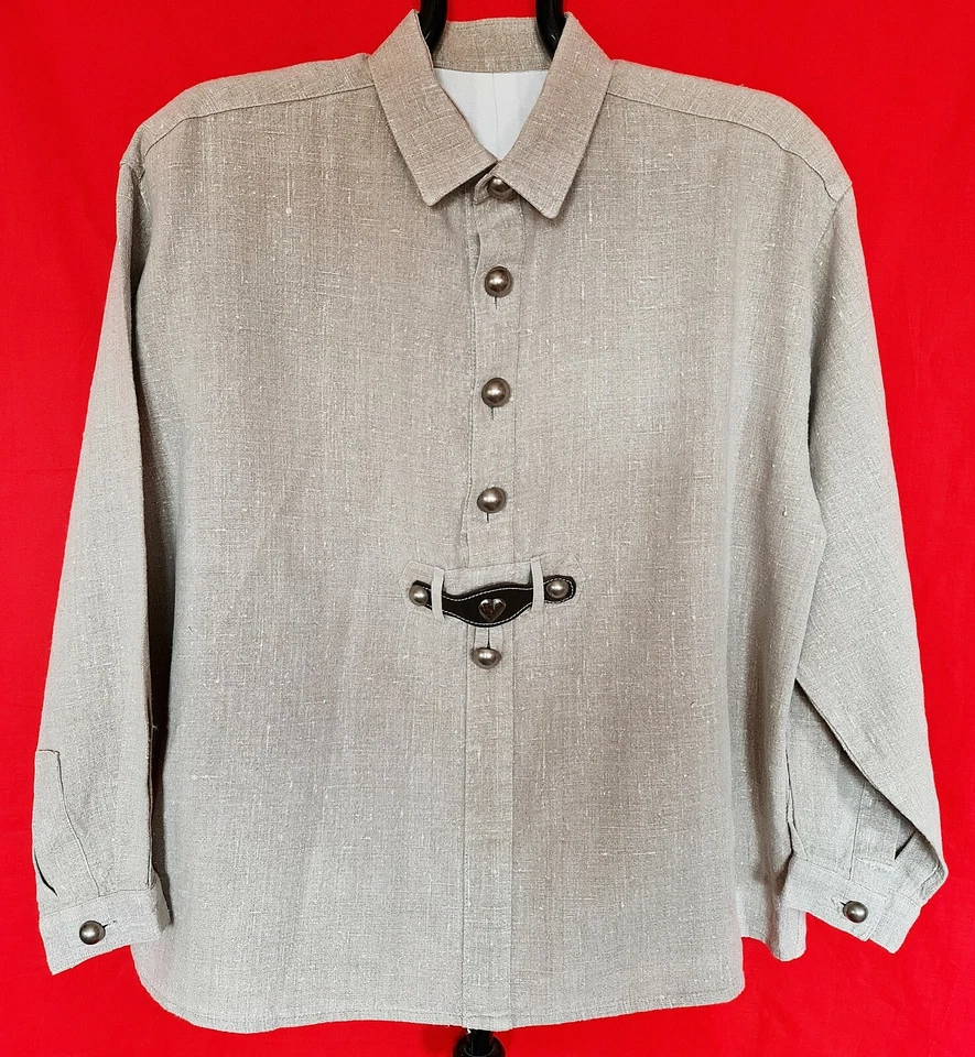 VINTAGE AUTHENTIC TYROL OKTOBERFEST DIRNDL GRAY LINEN MEN'S SHIRT:US161/2/EU42 - Image 1 of 4