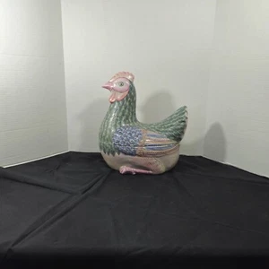 Chinese Export Porcelain Chicken Hen Decor Bowl Dish Candy Hand Painted Rare - Picture 1 of 24