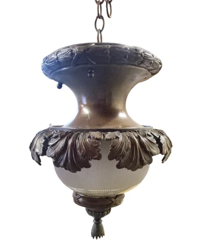Stunning Antique 1930's High Quality Glass and Bronze Pendant Light Cover