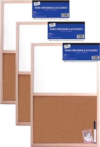 3 x Split Dry White Memo Board Cork Board 400 x 600mm for Home School Office UK - Picture 1 of 9