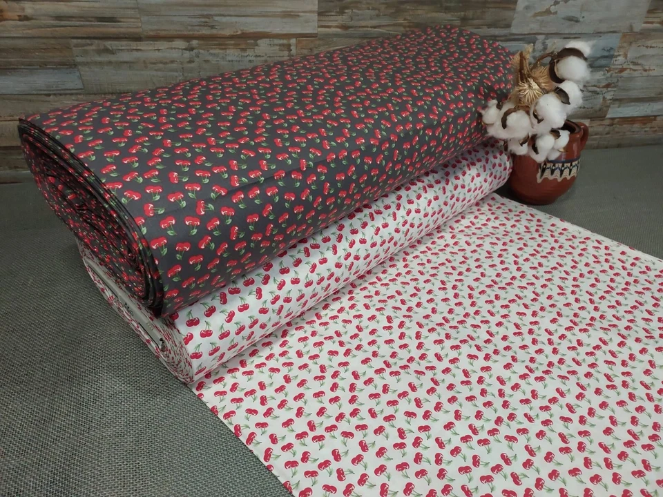 240cm Popeline Baumwollstoff Meterware Stoffe Kirsche Früchte Frühling Sommer - Bild 1 von 1
