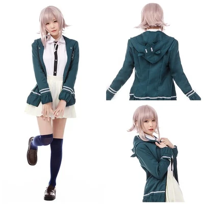 Super Chiaki Nanami Cosplay Halloween Costume Green Uniform Dress Womens School - Image 1 of 4