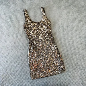 Vintage Y2K Ibiza Meerjungfrau Kern Gold Pailletten Mini Babydoll Coquette Kleid Nye S - Bild 1 von 9