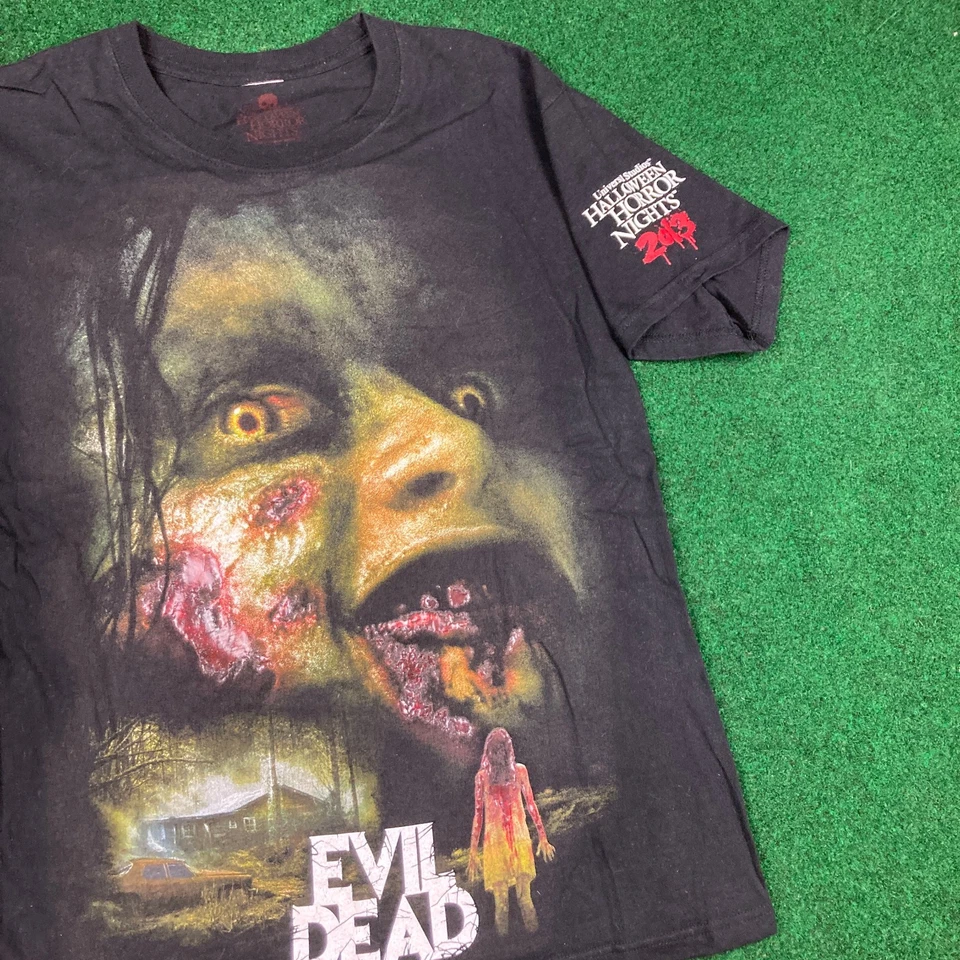 复古万圣节恐怖之夜邪恶死亡衬衫男式 S 黑色 2013 年电影宣传 — 第 1/4 张图片