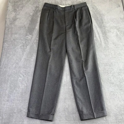 Calça social Tommy Hilfiger masculina 36 x 34 cinza espinha de peixe plissada lã preppy vintage - Imagem 1 de 4