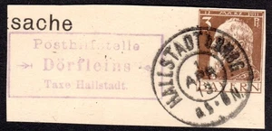 Bayern 1913, Posthilfstelle DÖRFLEINS Taxe Hallstadt auf Ganzsachenteil - Bild 1 von 1
