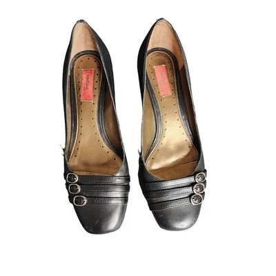 NORDSTROM BOUTIQUE Black Kitten Heel Pump Leather Size 6M - Image 1 of 4