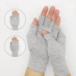 1 Pairs Bamboo Fiber Compression Gloves Fingerless Thumb Wrist Brace Support S - Picture 1 of 14