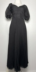 NWT Abercrombie Black Pleated Midi Dress XS Tall Puff Sleeve Formal Romantic - Picture 1 of 13