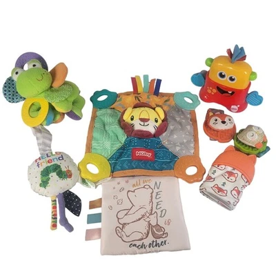 Infant Baby Toy Bundle Soft Rattles Lovey Teethers Lot of 8 Fisher Price Monster - Image 1 of 4