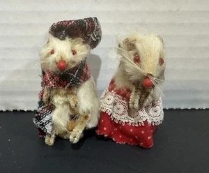 Vintage 2er Set Original Fell Spielzeug Mini Junge & Mädchen Maus West Germany  - Bild 1 von 8
