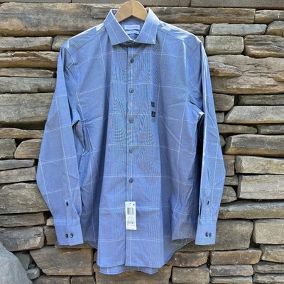 Calvin Klein Shirt Mens Large 16.5 32-33 Blue Steel+ Slim Fit Stretch Non-Iron - Image 1 of 4