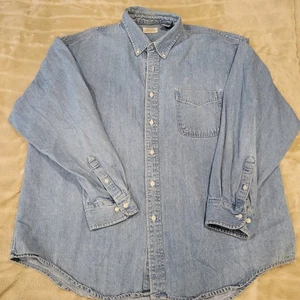 Denim St John's Bay Western Shirt Men XXL Blue Classic Fit Long Sleeve authentic - Picture 1 of 12