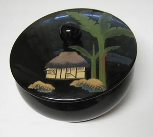 1965 Bembo Lackgeschirr Schüssel 6,5" mit Deckel oben mit Prospekt aus Okinawa, JP - Bild 1 von 10