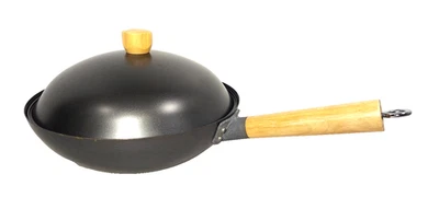IMUSA Wok 12” Sartén antiadherente de acero al carbono olla asiática mango de madera con tapa Foto 1 de 4