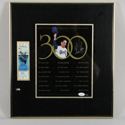 Nolan Ryan Signed 300th Win Ticket & 300 Win Program Display - COA JSA - Image 1 of 4