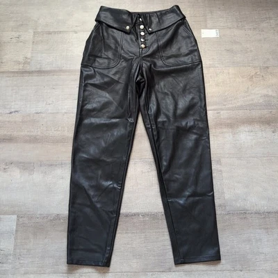 NEW Bar III Woman's Black Faux Leather Pants Size M W Button - Image 1 of 4