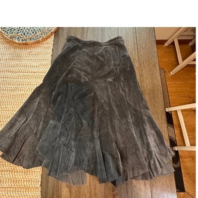 tsd Two Star Dog Gun Metal Gray Genuine Suede Midi Skirt BOHO Grunge Womens S - Image 1 of 4