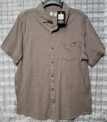Hurley Dobby Button Up Brown Shirt Men's Large Sandstone Brown Casual Dress - Image 1 of 4
