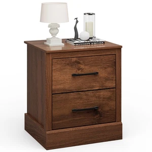 2 Drawer Nightstand Bedside Table Compact Sofa End Table Rustic Walnut - Picture 1 of 8