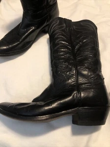 Nocona Western Boots Mens Size 9 Black Leather Cowboy. Embroidered Stitching - Picture 1 of 16