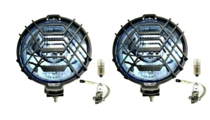 2x Chrom Blau Fernscheinwerfer Fernlicht 12V 24V Halogen E20 mit Glühbirnen - Bild 1 von 7
