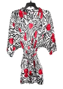 Shirley of Hollywood Satin Robe Belted Zebra Floral Women Size M - Picture 1 of 8