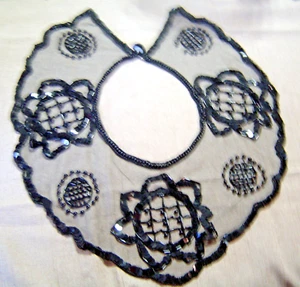 Sheer Beaded Black Floral Collar Vintage - Picture 1 of 4