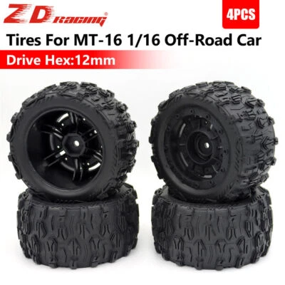 4x ZD Racing Rubber Tires 12mm Hex Sponge Nylon Wheel Rim Tires For 1/16 RC Car - Image 1 of 4