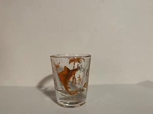 FLORIDA Collectible Souvenir Shot Glass Orange Gold Flamingos Marlin Water Skier - Picture 1 of 3
