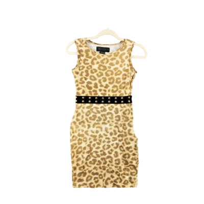Vestido sin mangas KARDASHIAN COLLECTION talla XS (0-2) para mujer estampado de leopardo tejido cremallera lateral Foto 1 de 4