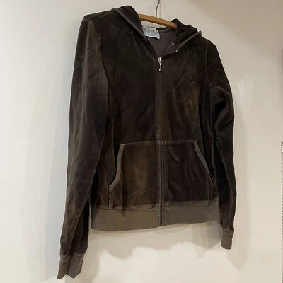 Juicy Couture Velour Cremallera Sudadera con Capucha Chaqueta XL Marrón Terciopelo Cremallera Completa De Colección Y2K Foto 1 de 4