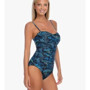 Costume da bagno Relleciga stampa foglia blu M opzione senza spalline cinghie regolabili nuovo con etichette - Foto 1 di 7