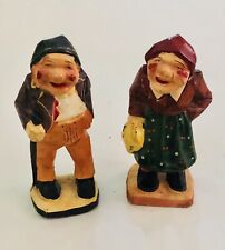 Vintage Ceramics Laughing Old Woman & Man Peasant Figurines Made In Japan