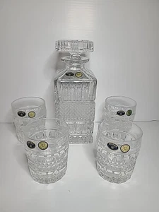 BohemiaVintage Hand Cut Lead Crystal Whiskey Decanter And 4 Glasses - Picture 1 of 9
