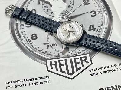 Винтажный синий текстурированный ремешок для раллийных часов Heuer Carrera 1960-х 18 мм с пряжкой Heuer - Изображение 1 из 4