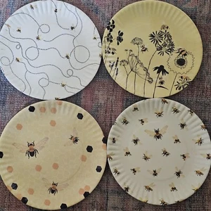 180° Degrees Melamine Busy Bees 9" Faux Paper Plates Stackable -Set Of Four - Picture 1 of 7