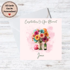 Personalised Female Retirement Card - Flowers & Champangne Customisable Name - Picture 1 of 1