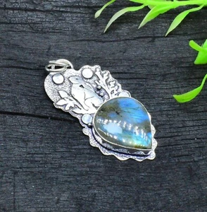 Labradorite Gemstone Handmade 925 Sterling Silver Jewelry Rabbit Pendant Sz-2" - Picture 1 of 8