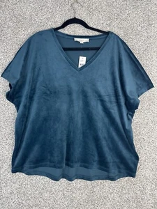 Loft Samt Velours Kurzarm Top Gr. XL romantisch elegante Bluse türkis blau - Bild 1 von 6
