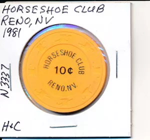 $.10 CASINO CHIP -HORSESHOE CLUB RENO NV 1981 H&C #N3337 GAMING CHEQUE L@@K! - Bild 1 von 2