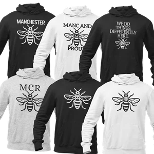 Manchester Bee Hoodie Top Pullover MCR Manc And Proud Manc Bee Designs Gift - Picture 1 of 13