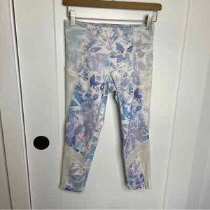 Ivivva By Lululemon Blue & White Leaf Printed Mesh Panel Cropped Legging Size 14 - Picture 1 of 7