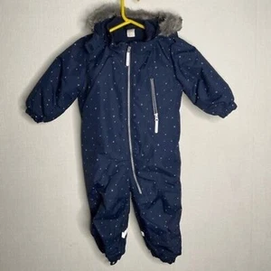 H&M Infant Size 12-18M Navy All over Stars Print Hooded One Piece Snowsuit - Picture 1 of 8
