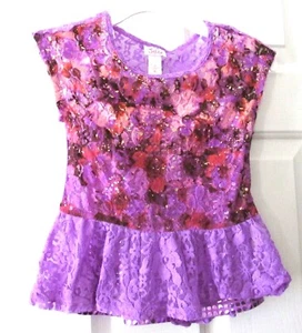 GIRLS 2 PC. PURPLE MULTI-COLOR LACE JUSTICE TOP   SIZE 6 - Picture 1 of 3