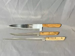 Set of 3 Vintage Rogers Cutlery Kitchen Knives Wooden Handle Stainless Steel - Picture 1 of 9