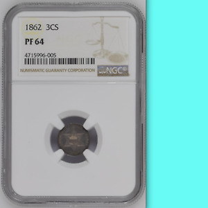 1862 NGC PR64 Mintage 550 Civil War PROOF Three Cents Silver $1,525-CU Cheap 3C