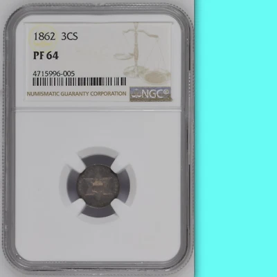 1862 NGC PR64 Vintage 550 Guerra Civil PROVA Três Centavos Prata Barato 3C - Imagem 1 de 4