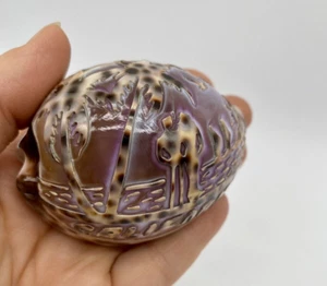 VTG California Souvenir Cowrie Carved Sea Shell Sunset Couple Love Paperweight - Picture 1 of 8